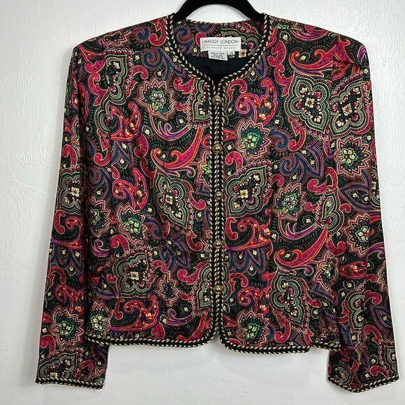 Maggy London Vintage Silk Button Closure Paisley Print Jacket Size 14 - Picture 1 of 10